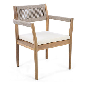 English Elm Christopher Knight Home® - Braided Acacia Wood Outdoor Dining Chairs Set Of 4 – Stylish Teak Finish, Cream Cushions & Armrests N770P286668C004