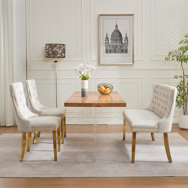 English Elm Velvet Mid-Century Double Dining Loveseat Bench with Hand-Tufted Buttons, Wingback Comfort, Luxe Seating Beige W1143P362522