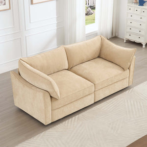 English Elm 2-Seater Chenille Sofa With Storage Drawers, Wraparound Cushions, And Crescent Armrests In Wheat W3041S00172