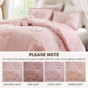 English Elm 4-piece Reversible Tufted Chenille Floral Comforter Set with Decorative Flower Pillow B035P408214