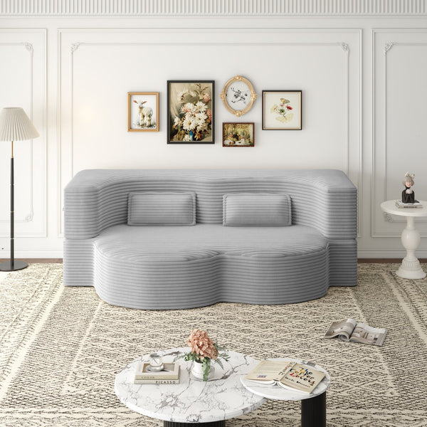 English Elm Modern Full Size Folding Sofa Bed with Plush Corduroy, 2 Pillows, 15" Foam Mattress, No Assembly Required LIGHT GREY W1885P347082
