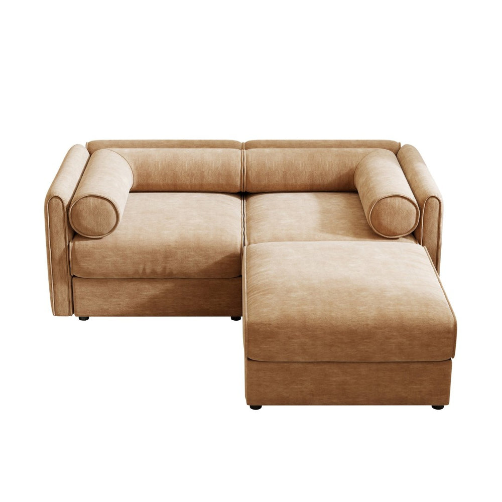 English Elm Stylish Camel Chenille 2-Seater Sofa With Ottoman Storage, Ergonomic Comfort & Modular Design W714S01225-GIGA
