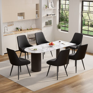 English Elm Modern Dining Chairs Set Of 2 - Comfortable Faux Leather Upholstered Design With Metal Legs T3950P397125