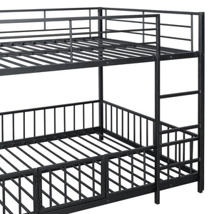 English Elm Full Full over Full Metal Bunk Bed with Slide, Interchangeable Stairs, Gate & Safety Guardrails for Kids Black SF000170AAB