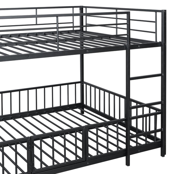 English Elm Full Full over Full Metal Bunk Bed with Slide, Interchangeable Stairs, Gate & Safety Guardrails for Kids Black SF000170AAB