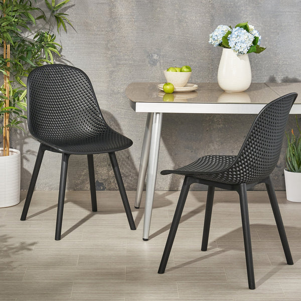 English Elm Christopher Knight Home® - POSEY Chair - Weather-Resistant Polypropylene Outdoor Dining Chair with Perforated Diamond Mesh Design for Durable Style Black 27.5 L x 21.5 W x 20.2 H 69067.00