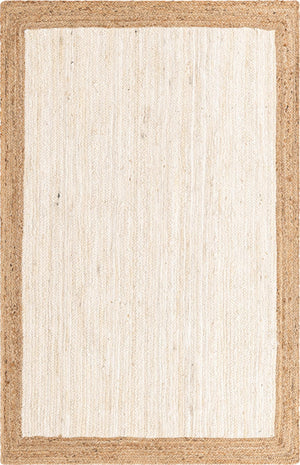 Unique Loom Braided Jute Goa Hand Braided Border Rug White, Natural 5' 1" x 8' 0"