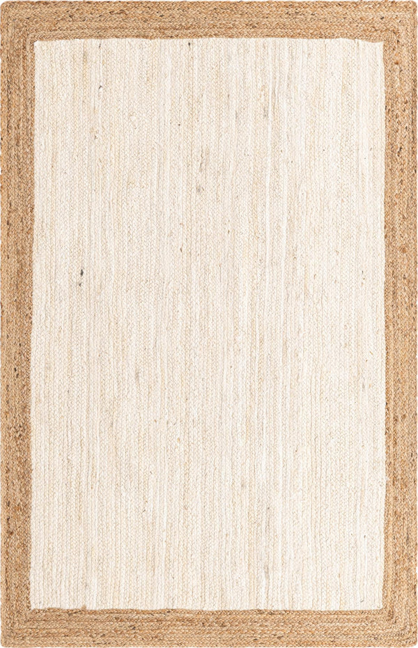 Unique Loom Braided Jute Goa Hand Braided Border Rug White, Natural 5' 1" x 8' 0"