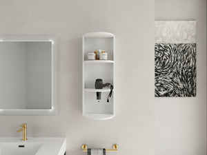 English Elm 12" Bathroom Wall-Mounted Storage Rack with Three-Tier Floating Shelves, Durable Scratch-Resistant Plywood Organizing Solution Glossy White W999P277165