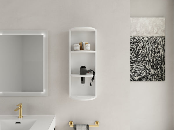 English Elm 12" Bathroom Wall-Mounted Storage Rack with Three-Tier Floating Shelves, Durable Scratch-Resistant Plywood Organizing Solution Glossy White W999P277165