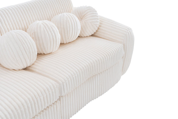 English Elm Modern Sofa - 84" White Corduroy Upholstered Couch, Stylish Sectional Love Seat For Home & Office W2363S00074