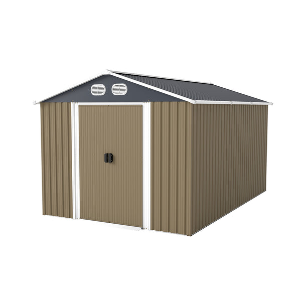 English Elm Campcraft 8x12 Outdoor Metal Storage Shed Lockable Weatherproof Backyard Tool House Brown W1598S00043