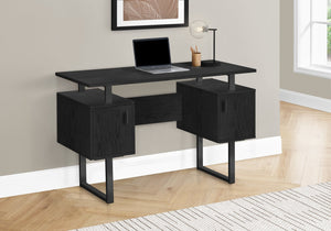 English Elm Computer Desk - Modern Black Laminate Home Office Workstation With Storage Cabinets & Metal Legs B2710P221291