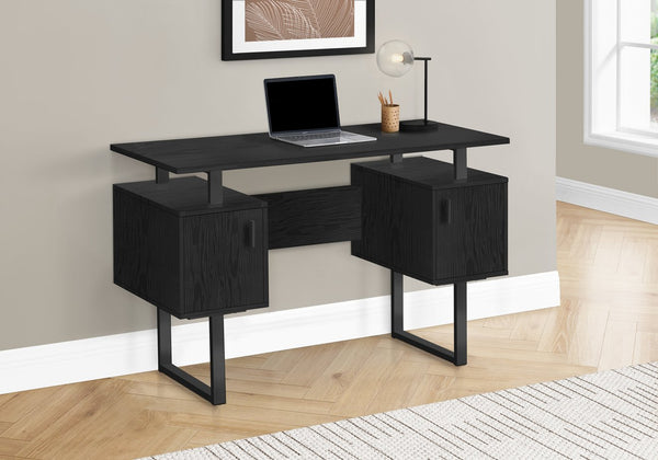 English Elm Computer Desk - Modern Black Laminate Home Office Workstation With Storage Cabinets & Metal Legs B2710P221291
