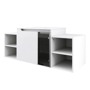 English Elm 48" Floating Bathroom Vanity with Ceramic Sink Soft Close Doors and Grey Glass Panel W999S00529
