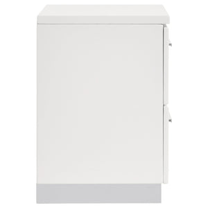English Elm Dulcey White High Gloss Two-Drawer Nightstand with Metal Bracket Feet, Minimalist Storage & Style B062P378383