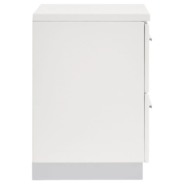 English Elm Dulcey White High Gloss Two-Drawer Nightstand with Metal Bracket Feet, Minimalist Storage & Style B062P378383