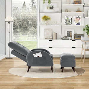 English Elm Upholstered Velvet Accent Chair and Ottoman with Storage, Tufted Design, 6-Level Adjustable Backrest Dark Gray T3623P411376