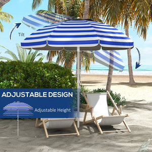 English Elm Outsunny 5.7' Portable Beach Umbrella - Uv 40+ Protection, Adjustable Height, Cup Holders & Hooks W2225P200537-GIGA