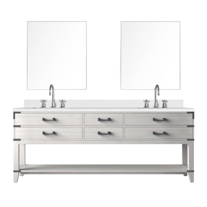 English Elm White Oak Double Bath Vanity 84" With Cultured Marble Top, Chrome Faucet, & Two 36" Mirrors Included B2731S01919-GIGA