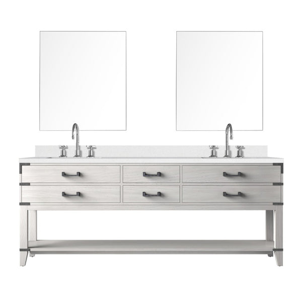 English Elm White Oak Double Bath Vanity 84" With Cultured Marble Top, Chrome Faucet, & Two 36" Mirrors Included B2731S01919-GIGA