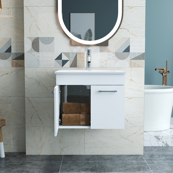 English Elm 24-Inch Modern Bathroom Vanity With Sink Combo - Wall-Mounted Storage, Soft-Close Doors & Glossy Finish W3151S00024