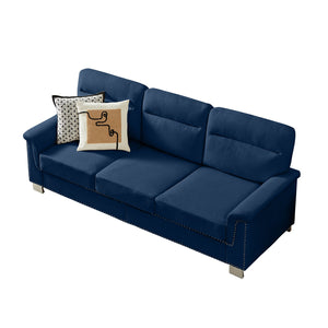 English Elm 82" Chesterfield Snowfleece Upholstered 3-seat Sofa Nailhead Trim Plush Living Room Blue W1359P386025