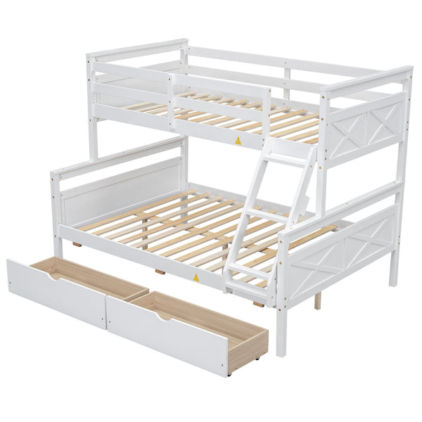 English Elm Twin Twin-over-Full Bunk Bed with Attached Ladder, Built-In Underbed Storage Drawers & Guardrail Safety Designed for Space-Saving Kids' Rooms White SM000119AAK-1