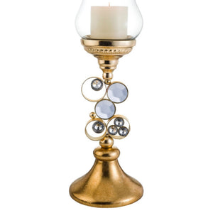 English Elm 18" Polyresin Jewel Encrusted Candleholder Bejeweled Formal Mantle Centerpiece Decor Gold B072116548
