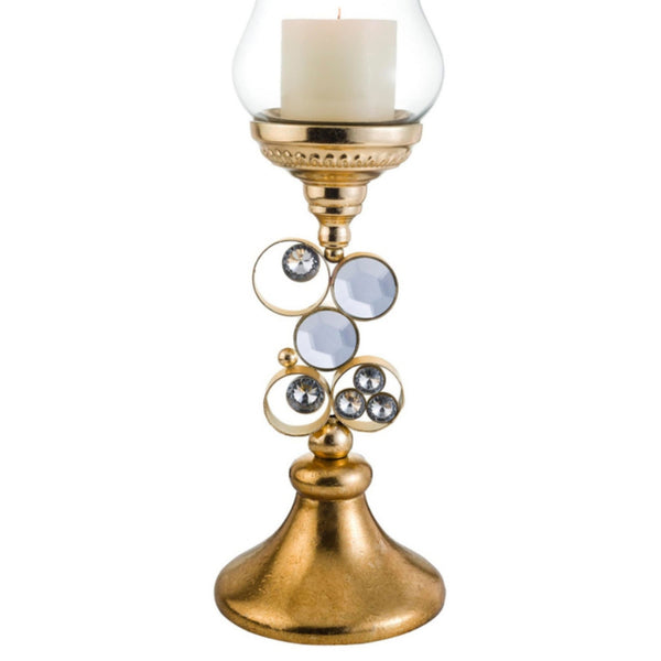 English Elm 18" Polyresin Jewel Encrusted Candleholder Bejeweled Formal Mantle Centerpiece Decor Gold B072116548