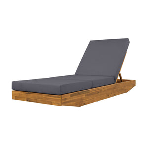 English Elm Boat-shape Acacia Wood Outdoor Chaise Lounge Slatted Teak Finish Poolside Recliner Dark Grey,Teak N770P380117T_N770P208326G