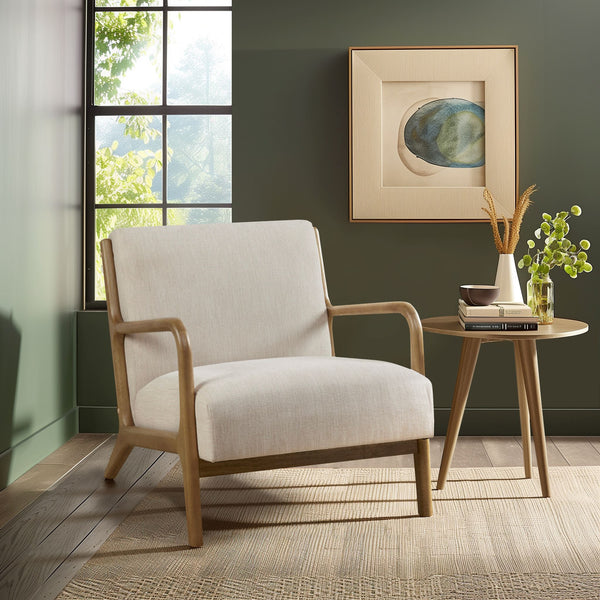 JLA Home INK+IVY - Mid-Century Novak Accent Armchair with Solid Wood Frame, Water-Repellent Upholstery & Curved Arms for Comfort Cream II110-0522