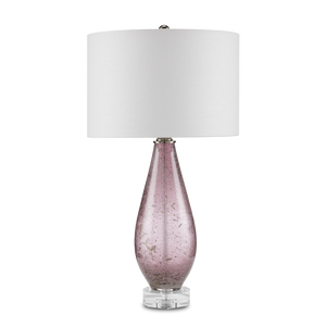 Optimist Handcrafted Purple Glass Table Lamp with Off-White Shade & Antique Nickel Base, 30" Tall