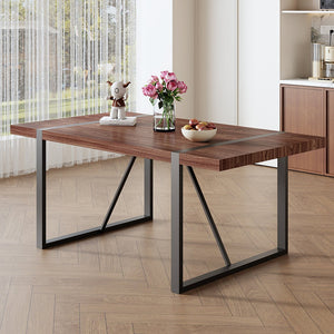 English Elm Industrial Walnut Rectangular Dining Table with Black Metal Legs Seats up to Eight W1151P230573