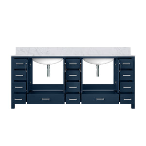 English Elm Navy Wood Double Bath Vanity 84" W x 22" D with Carrara Marble Top, Soft-Close Drawers & Ample Storage B2731P258987