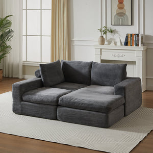 English Elm 99-Inch L-Shaped Corduroy Sectional Sofa With Chaise, Neck Pillows, And No Assembly Needed, Grey W834S00491