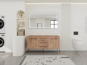 English Elm 60" Freestanding Bathroom Vanity with Soft-close Doors and Three Drawer Storage W999P405133