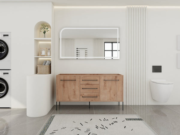English Elm 60" Freestanding Bathroom Vanity with Soft-close Doors and Three Drawer Storage W999P405133