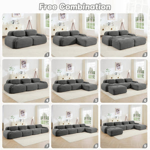 English Elm 82'' Curved Modular Sofa Corduroy Upholstered Two Seat Living Room Lounge Grey W714P323646