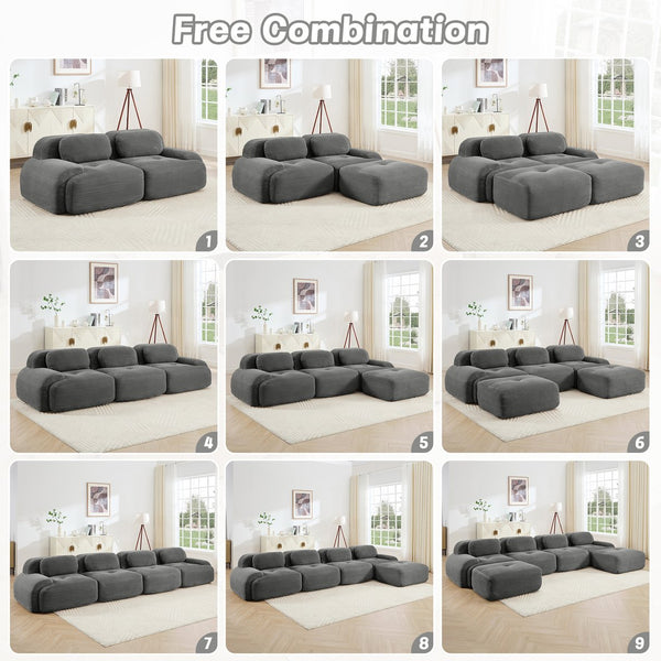 English Elm L-shaped Modular Corduroy Sectional Sofa Ergonomic Low Profile Living Room Seating Grey W714S01267