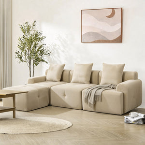 English Elm 104 Inch Modular Sectional Sofa Pineapple Weave Fabric Living Room Lounger Taupe W5385S00003