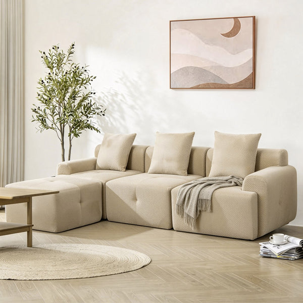 English Elm 104 Inch Modular Sectional Sofa Pineapple Weave Fabric Living Room Lounger Taupe W5385S00003