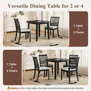 English Elm 3-piece Folding Round Dining Set with Upholstered Chairs for Compact Apartment Spaces Black N752S000618B