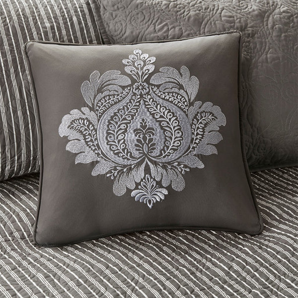 English Elm 6 Piece Reversible Daybed Cover Set Dark Grey Twin with Antimicrobial Protection, Quilted Cottage Style, 6pc B03597552