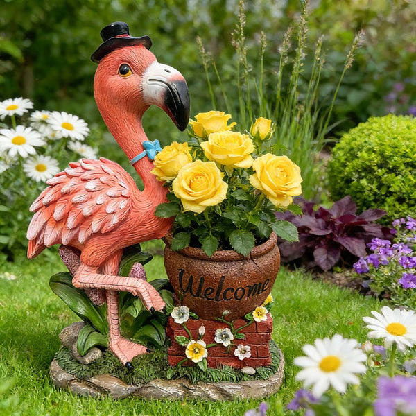 English Elm Outdoor Whimsical Flamingo Resin Planter Sculpted Garden Statue for Porch Decor W5398P454682
