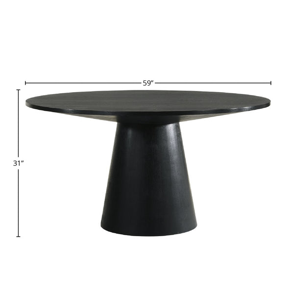 English Elm Froja Black Round Dining Table with Rubberwood & Oak Veneer Finish, Durable 25mm Top, Modern Elegance B2726S00116
