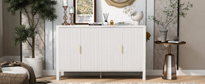 English Elm U_style Striped Four Door Sideboard Mdf Buffet Cabinet with Adjustable Shelves for Dining White N711P345170K