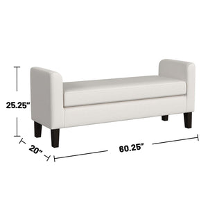 English Elm Fabric Upholstered Accent Bench with Arms in Soft Neutral Fabric, Sleek Black Legs for Modern Chic Seating Vanilla White B016P383450