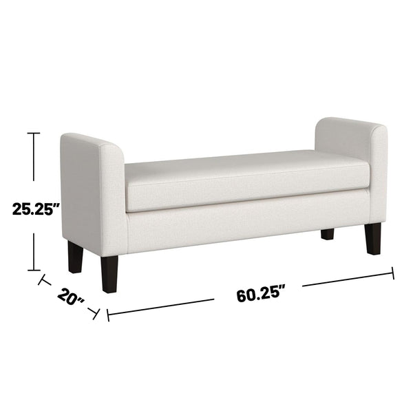 English Elm Fabric Upholstered Accent Bench with Arms in Soft Neutral Fabric, Sleek Black Legs for Modern Chic Seating Vanilla White B016P383450