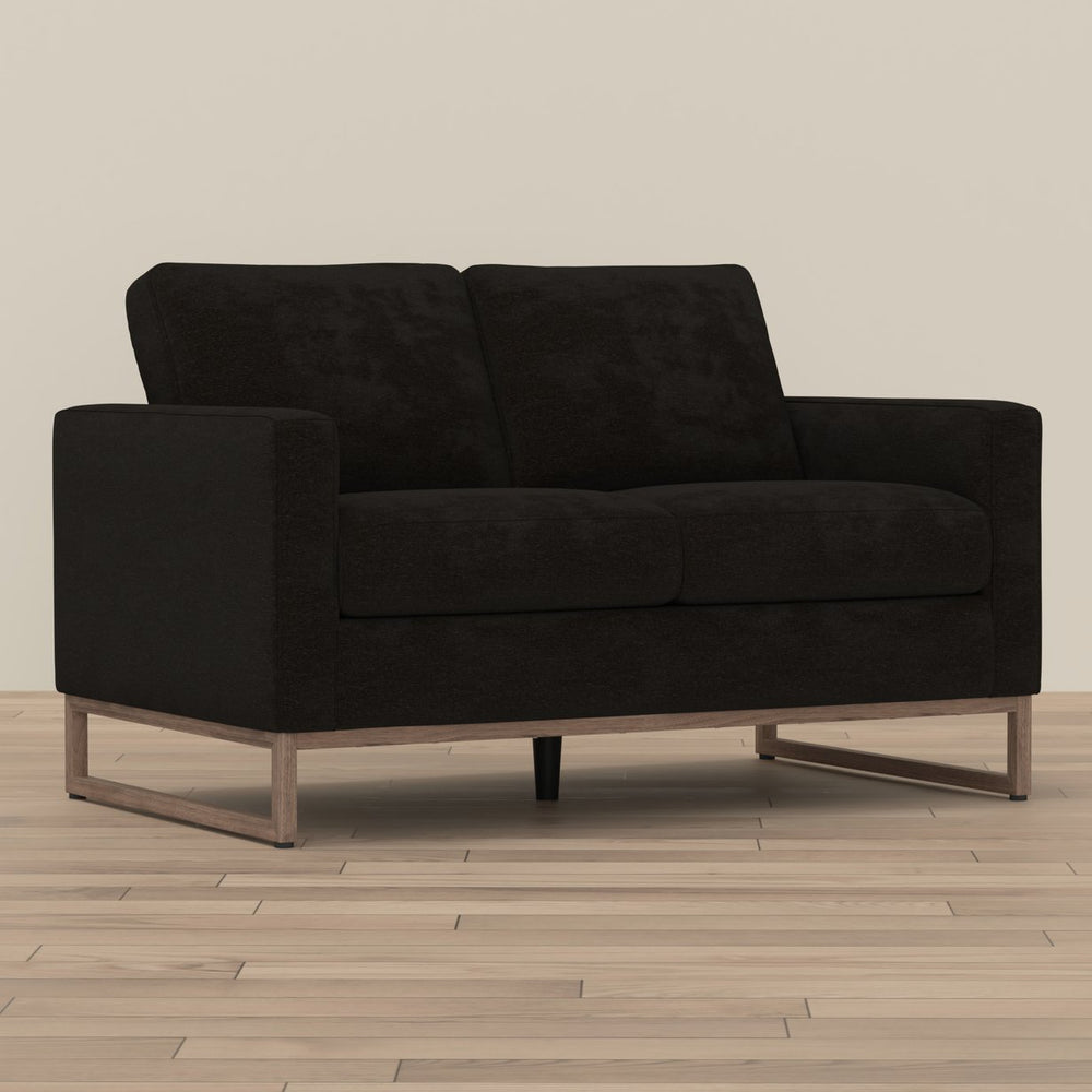 English Elm Black Mid-century Modern Loveseat with Wraparound Metal Base for Living Rooms B361P483237